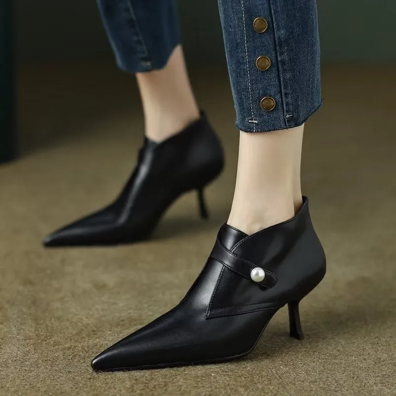 ElegantLuxe Cow Leather Pointed Toe High Heeled Boots