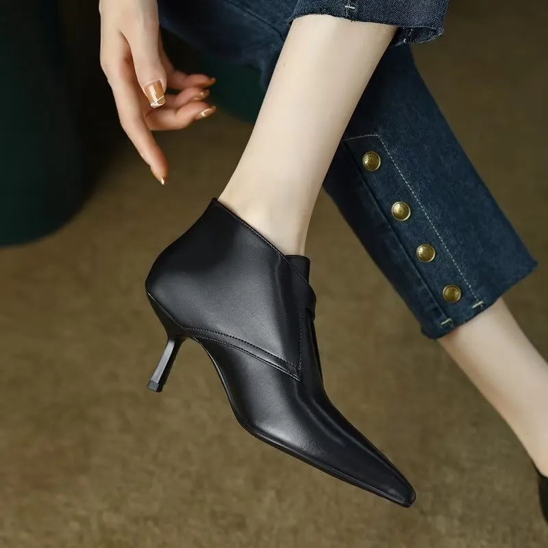 ElegantLuxe Cow Leather Pointed Toe High Heeled Boots