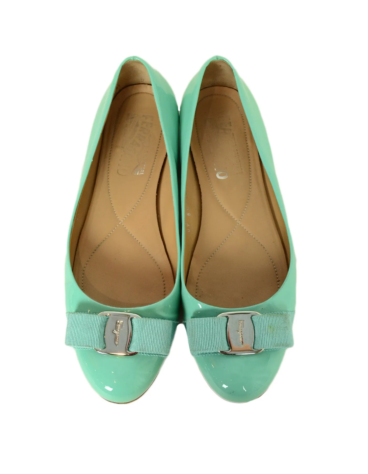 Ferragamo Turquoise Patent Leather Vera Ballet Flats sz 7