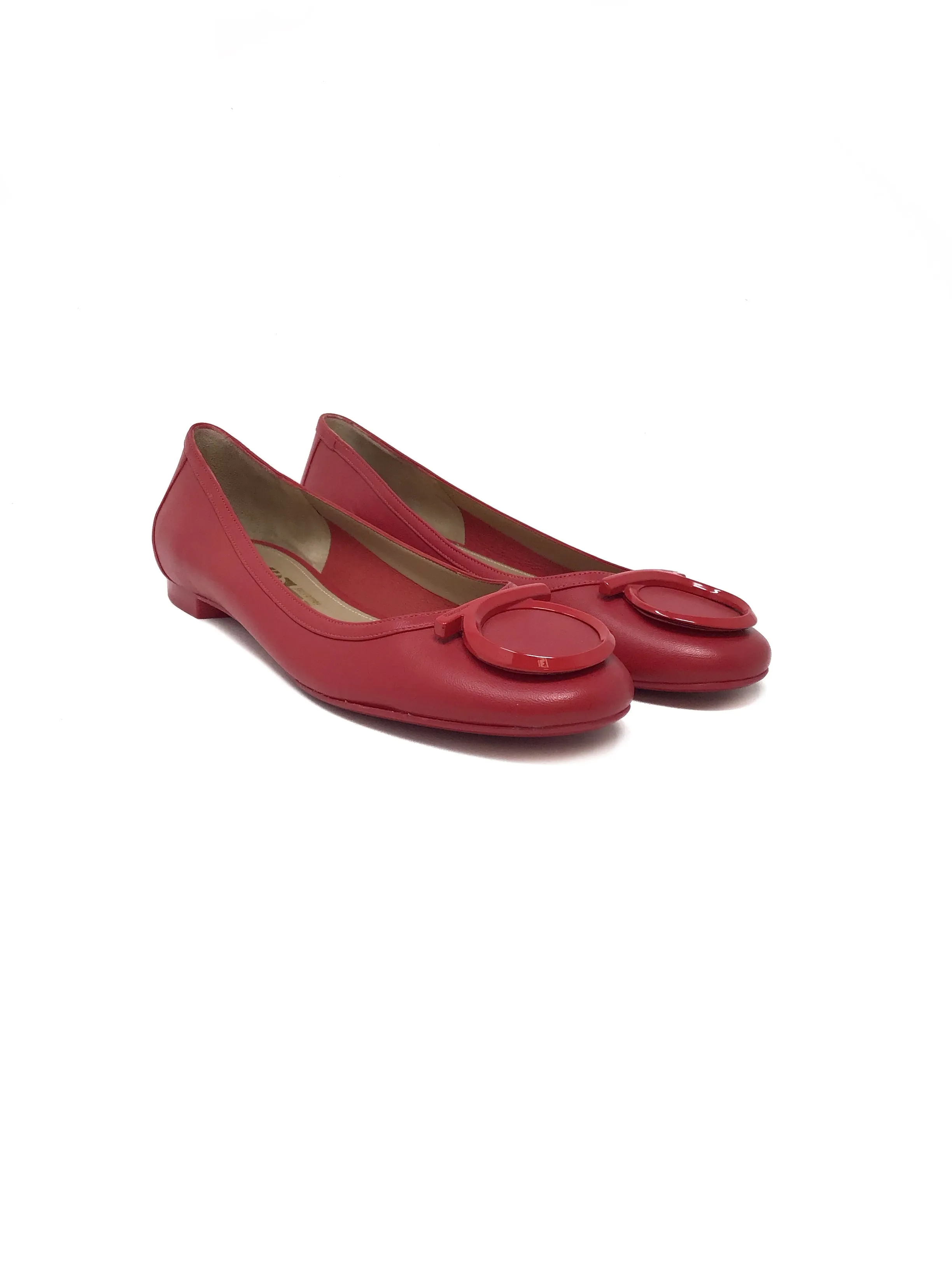 Ferragamo W Shoe Size 9 'Ena' Logo Round Toe Ballet Flats