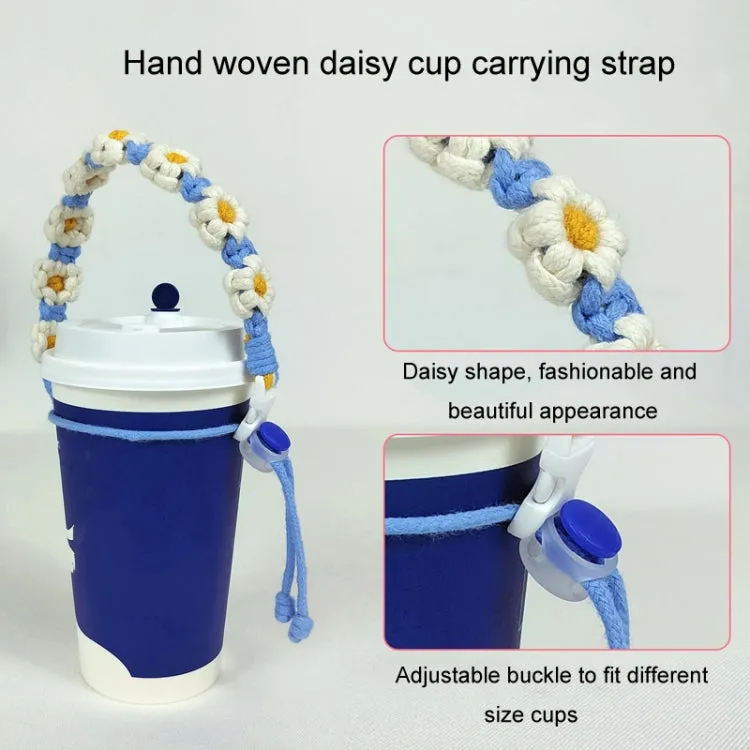 For 8-40oz Portable Sports Water Mug Lanyard Cup Cover Hand-Woven Cute Daisy Mug Strap(Orange Pink)