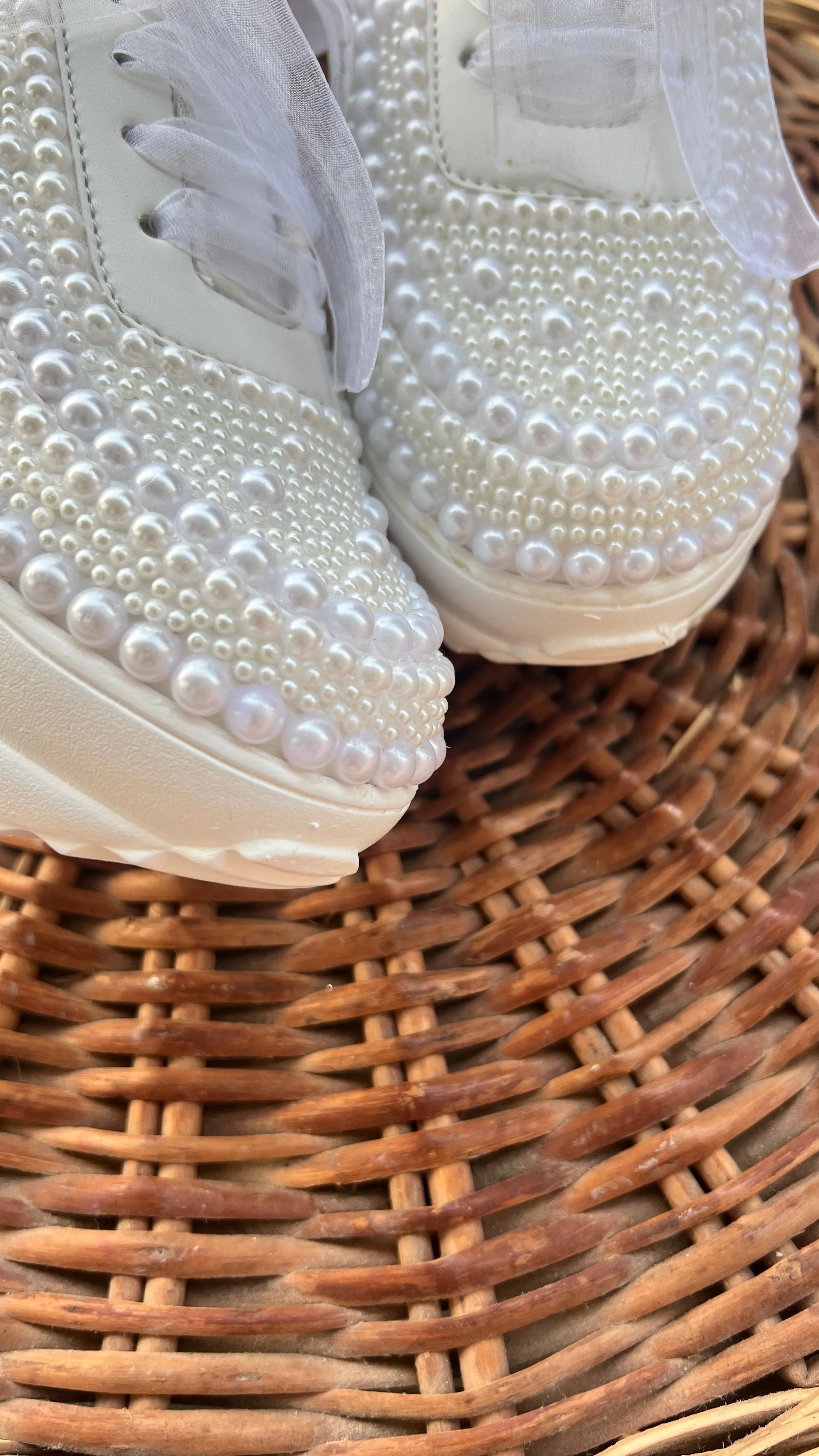 Funky N Trendy white pearl hand work sneakers / bridal sneakers/ sneaker for bride / white sneakers/ pearl sneakers for bride/ bridesmaid sneakers / pearls sneakers