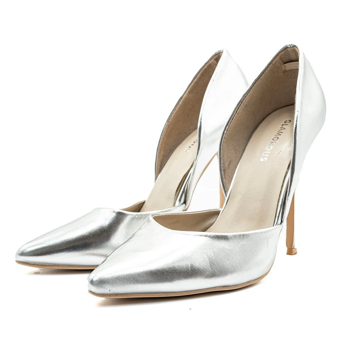 Glamorous Pump High-Heel Shoes Leather Silver Colour For Women