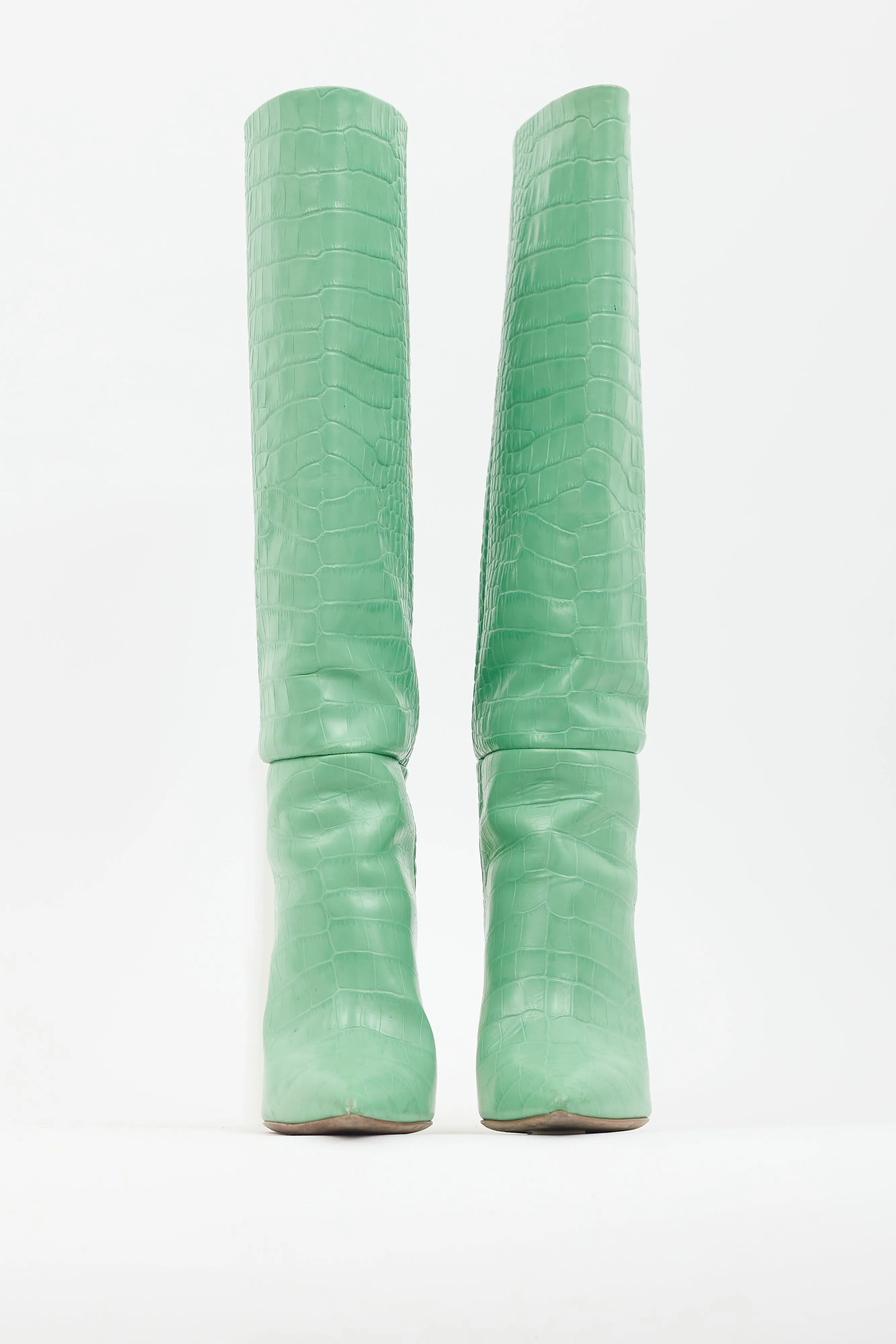 Green Embossed Leather Heeled Boot