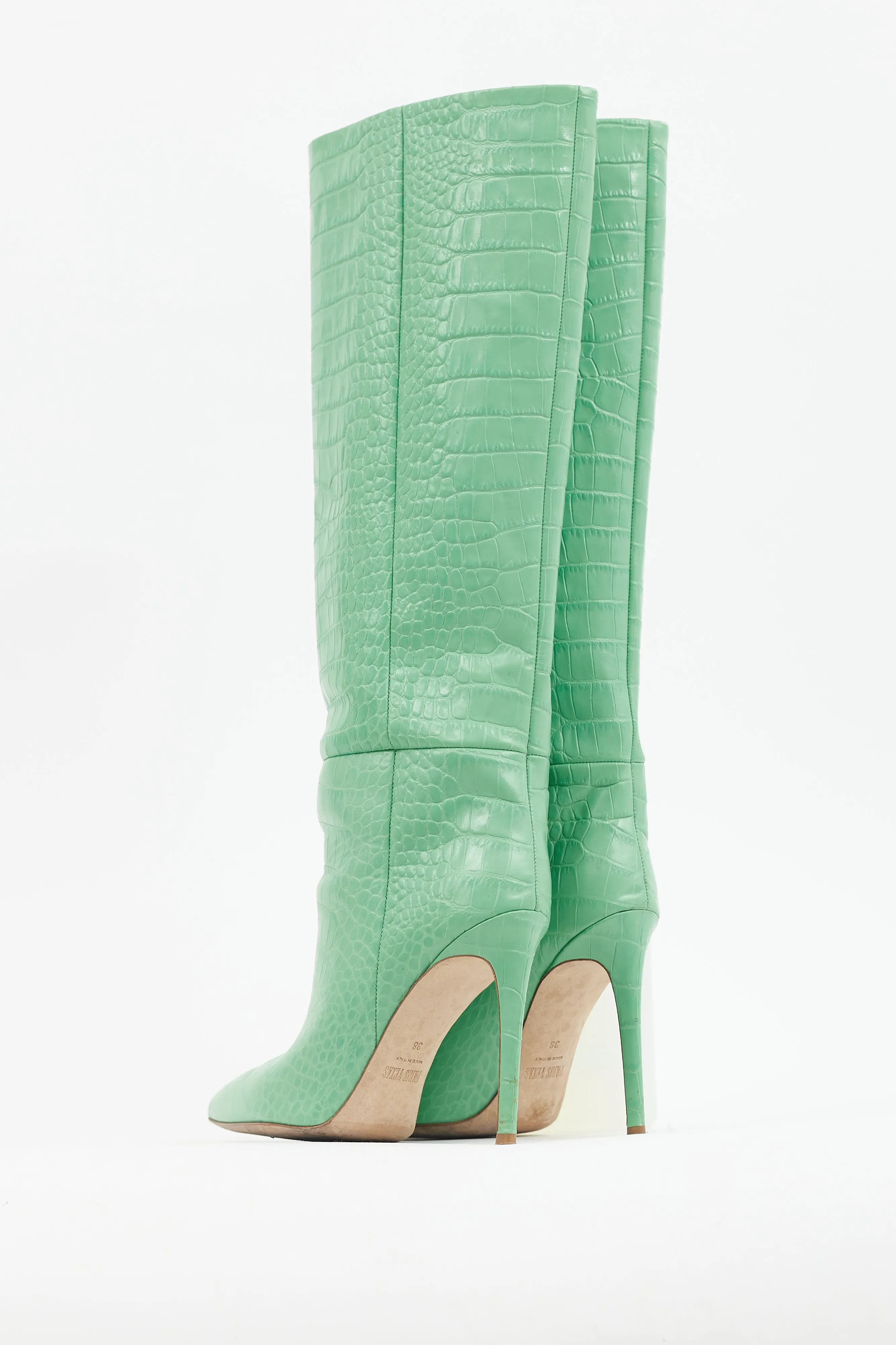 Green Embossed Leather Heeled Boot