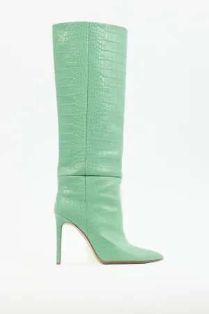 Green Embossed Leather Heeled Boot