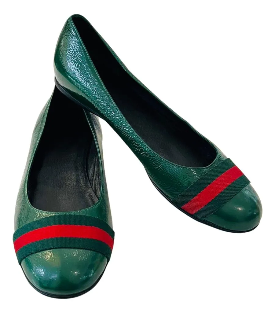 Gucci Vernice Naplack Web Ballet Flats. Size 38