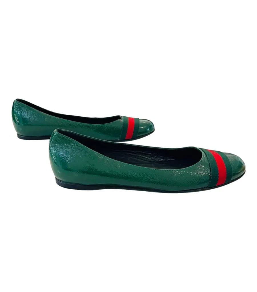 Gucci Vernice Naplack Web Ballet Flats. Size 38