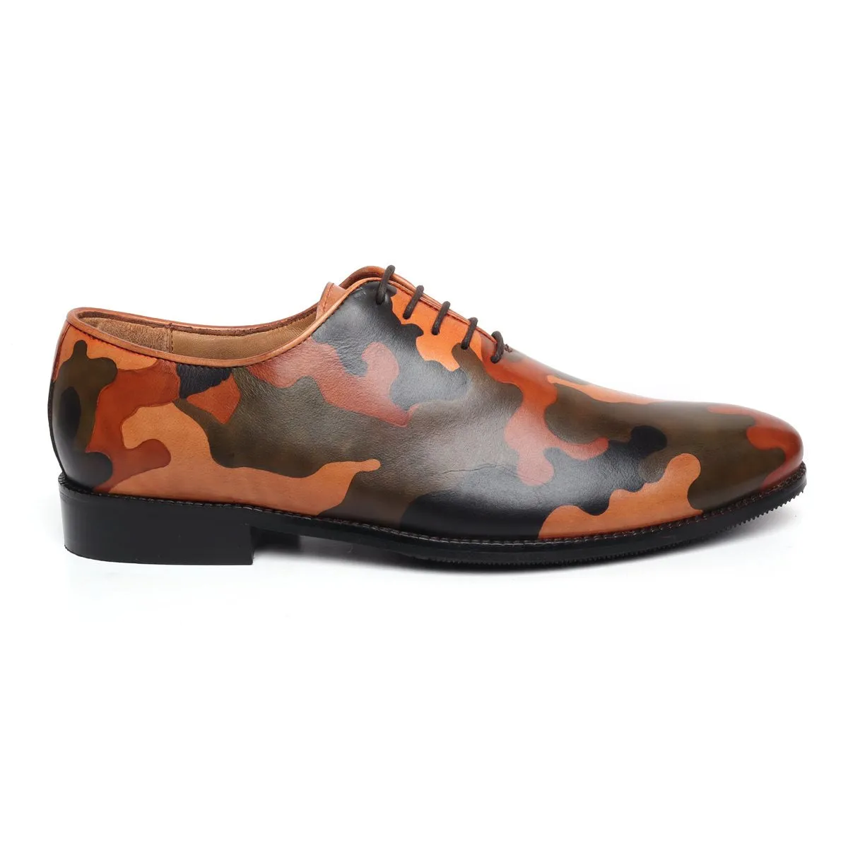 Hand painted ARMY colors on leather one piece(whole cut) brogue shoe By Brune & Bareskin