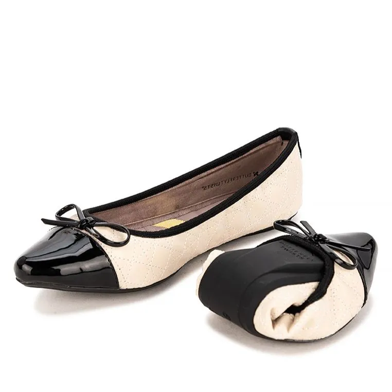 HOLLY Ballet Flat Shoes - Cream/Black