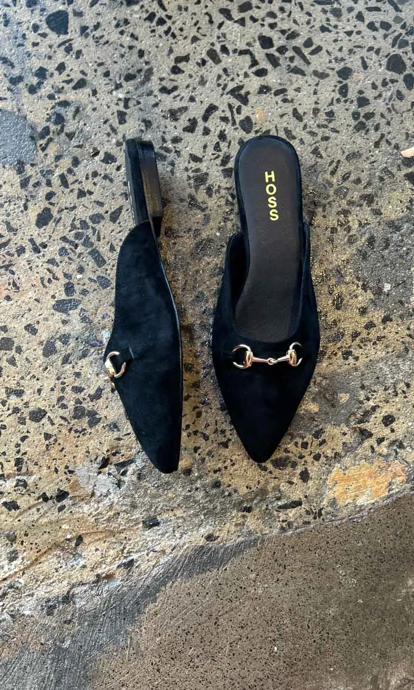 HOSS Black Suede Buckle Mule