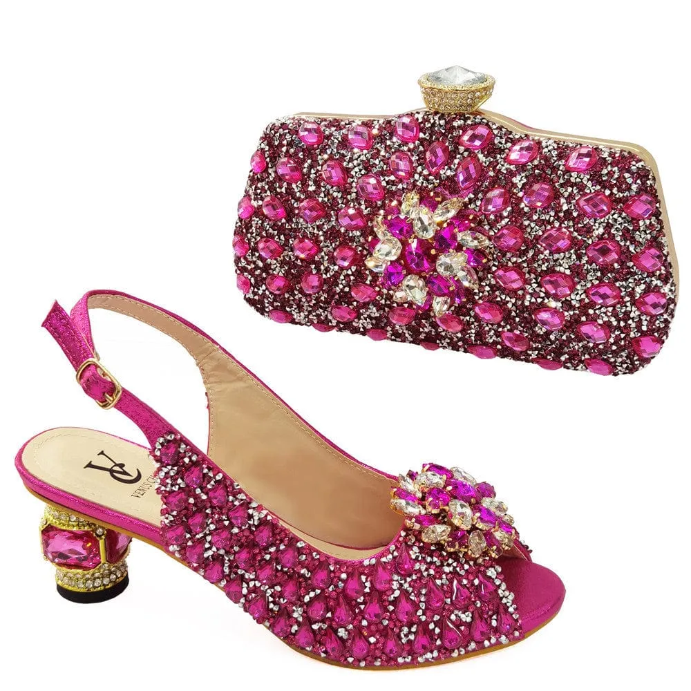 Italian Shoes and Matching Bag with allover glitter decor