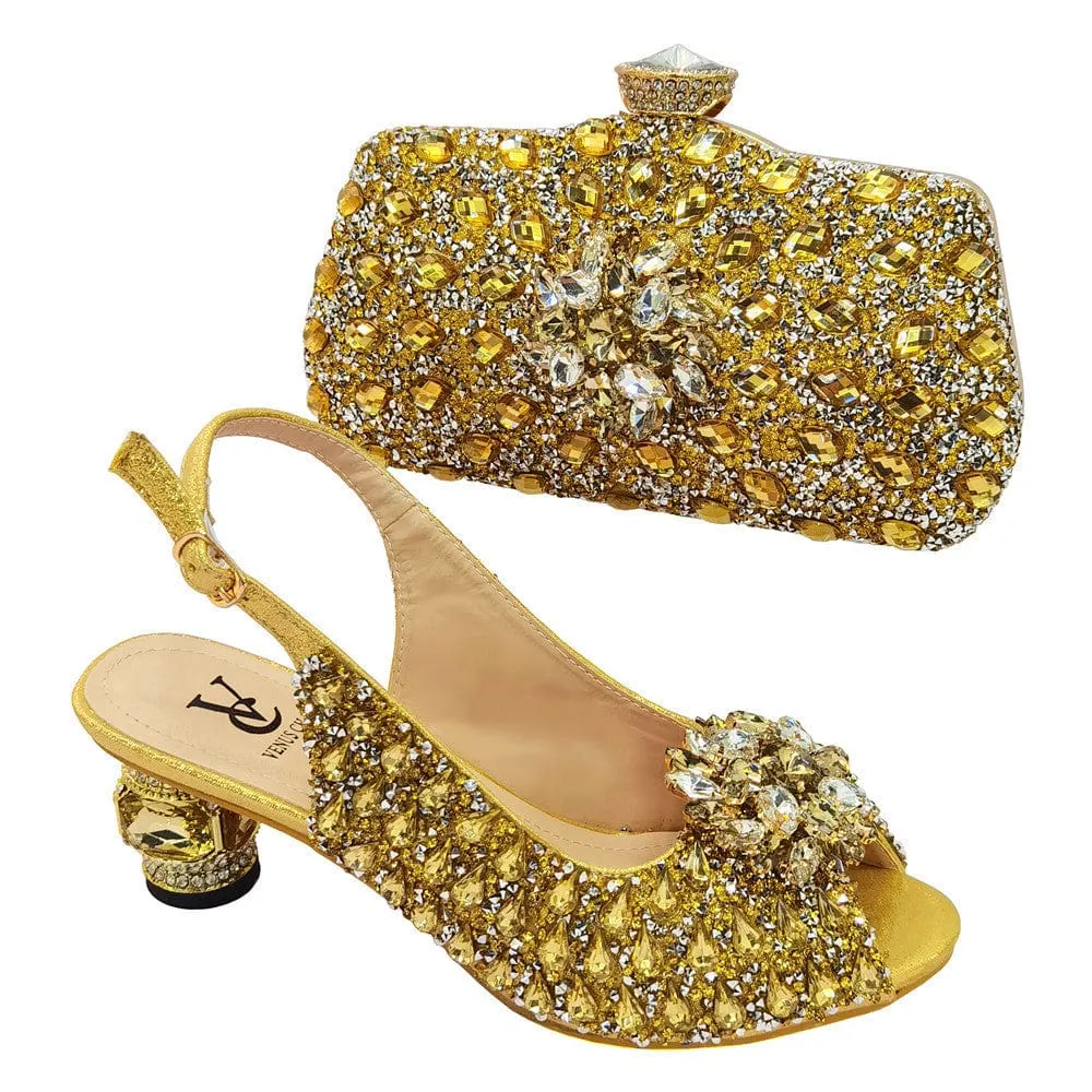 Italian Shoes and Matching Bag with allover glitter decor