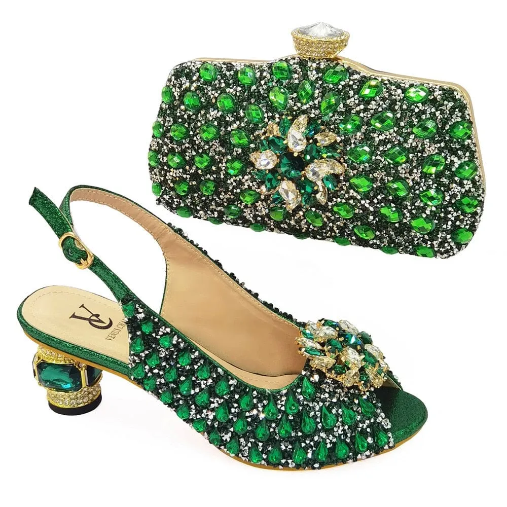 Italian Shoes and Matching Bag with allover glitter decor