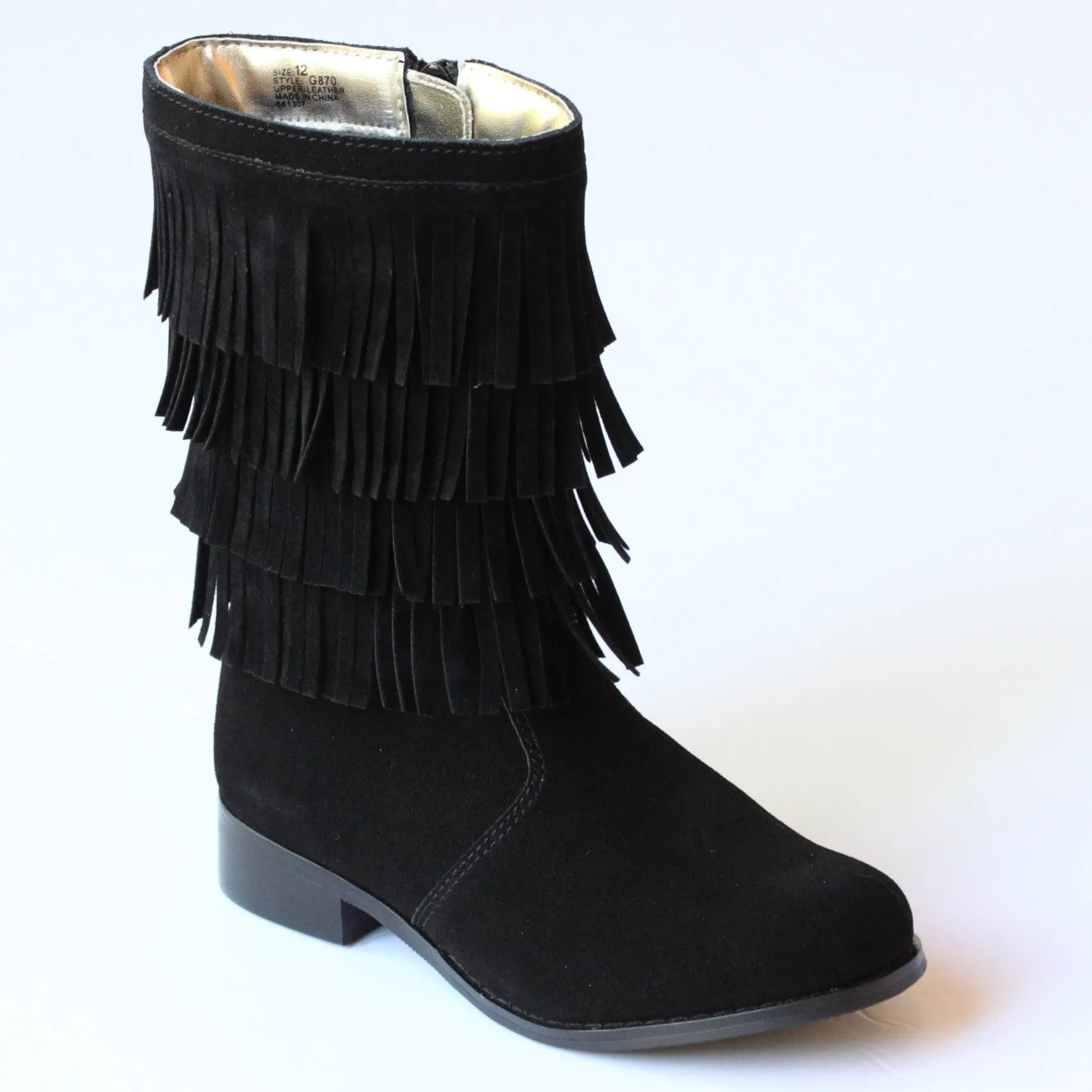 L'Amour Girls Suede Leather Fringe Boots