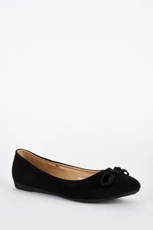 Large Size Black Faux Suede Bow Detail Pump