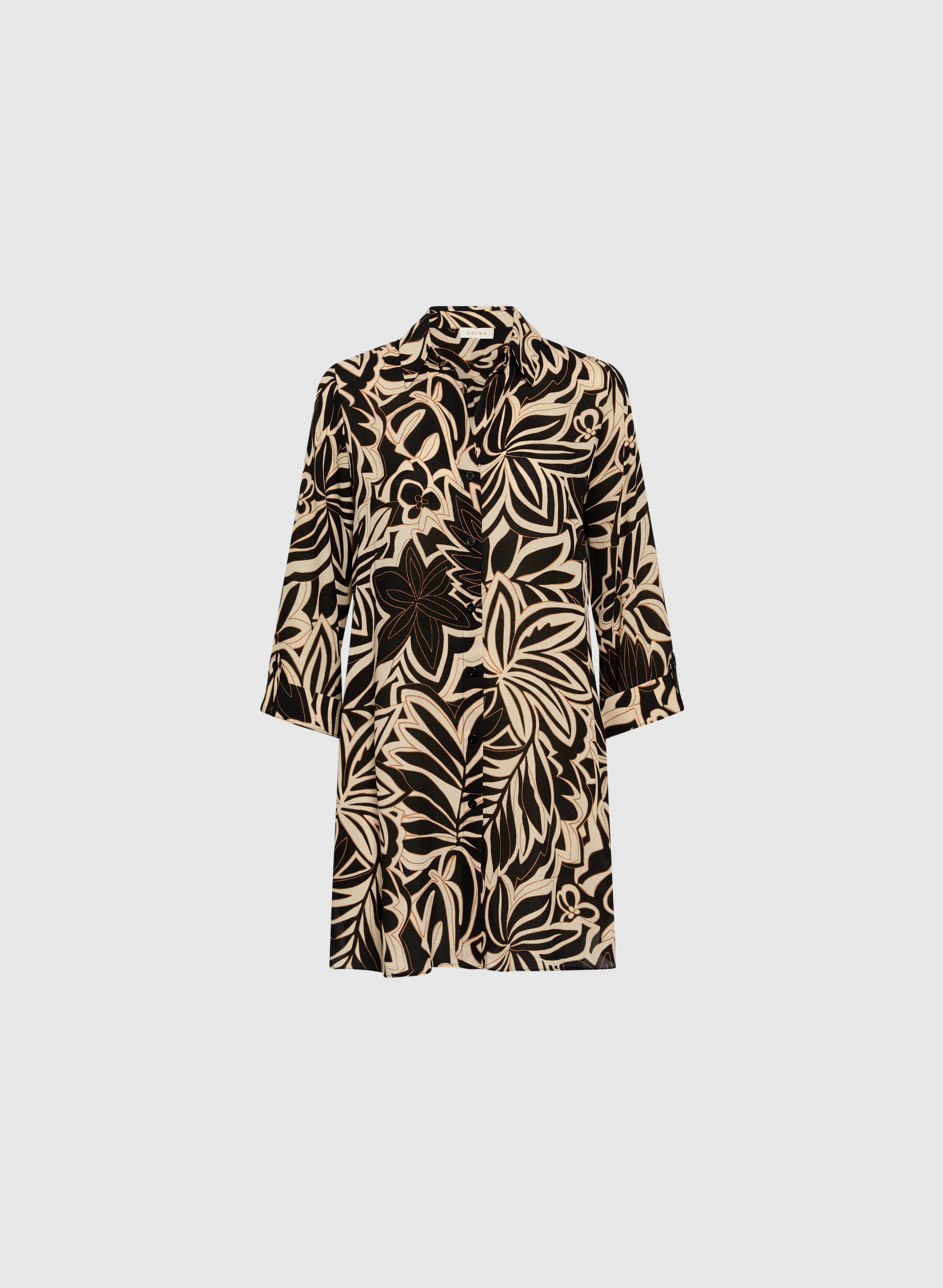 Leaf Print Button-Up Blouse