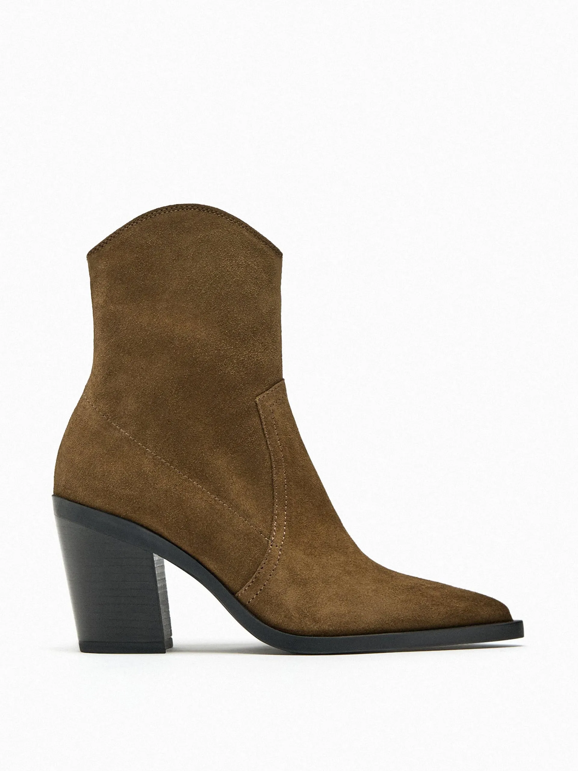 Leather cowboy-heel ankle boots