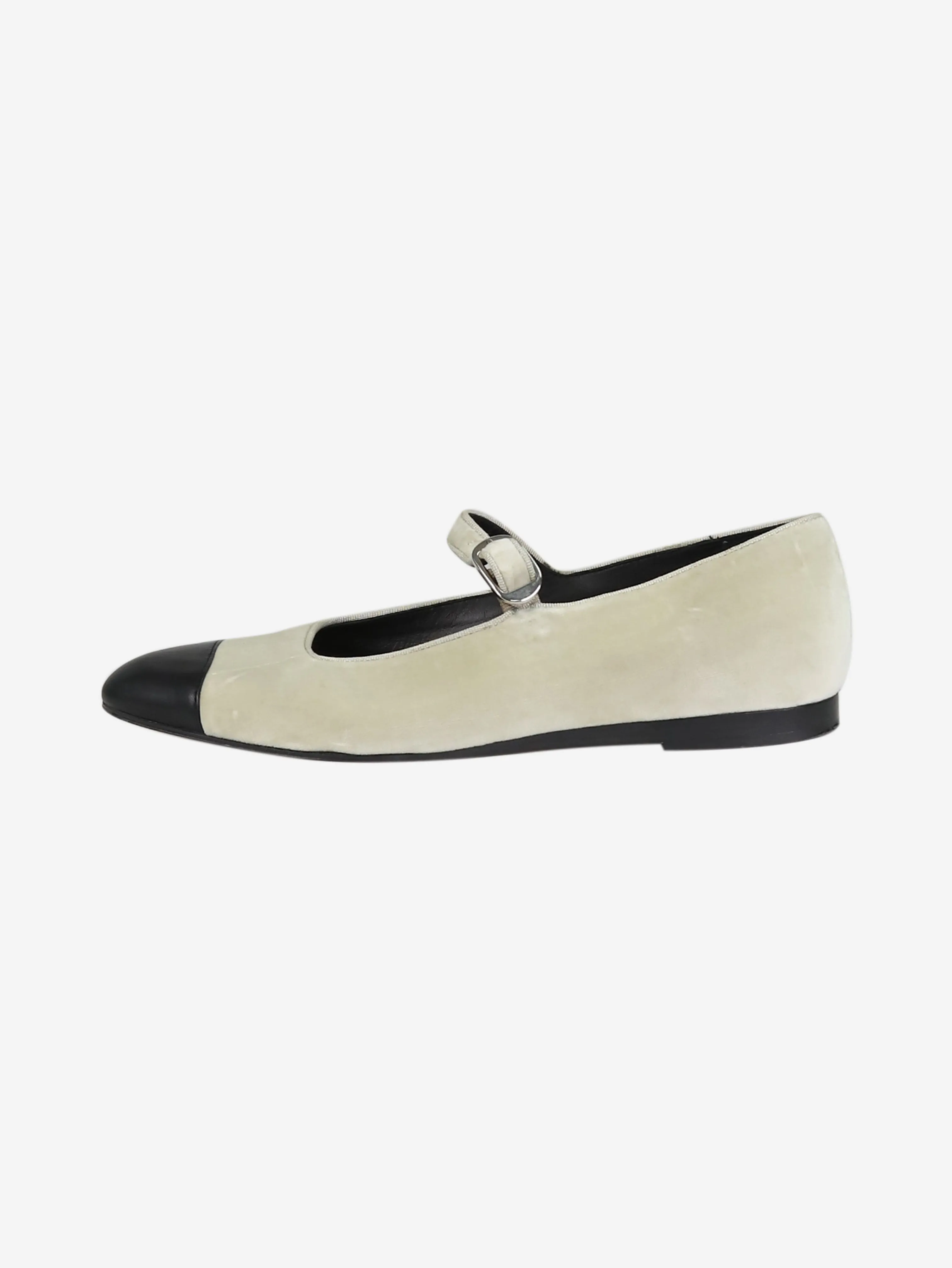 Light grey velvet Mary Jane ballet flats - size EU 42