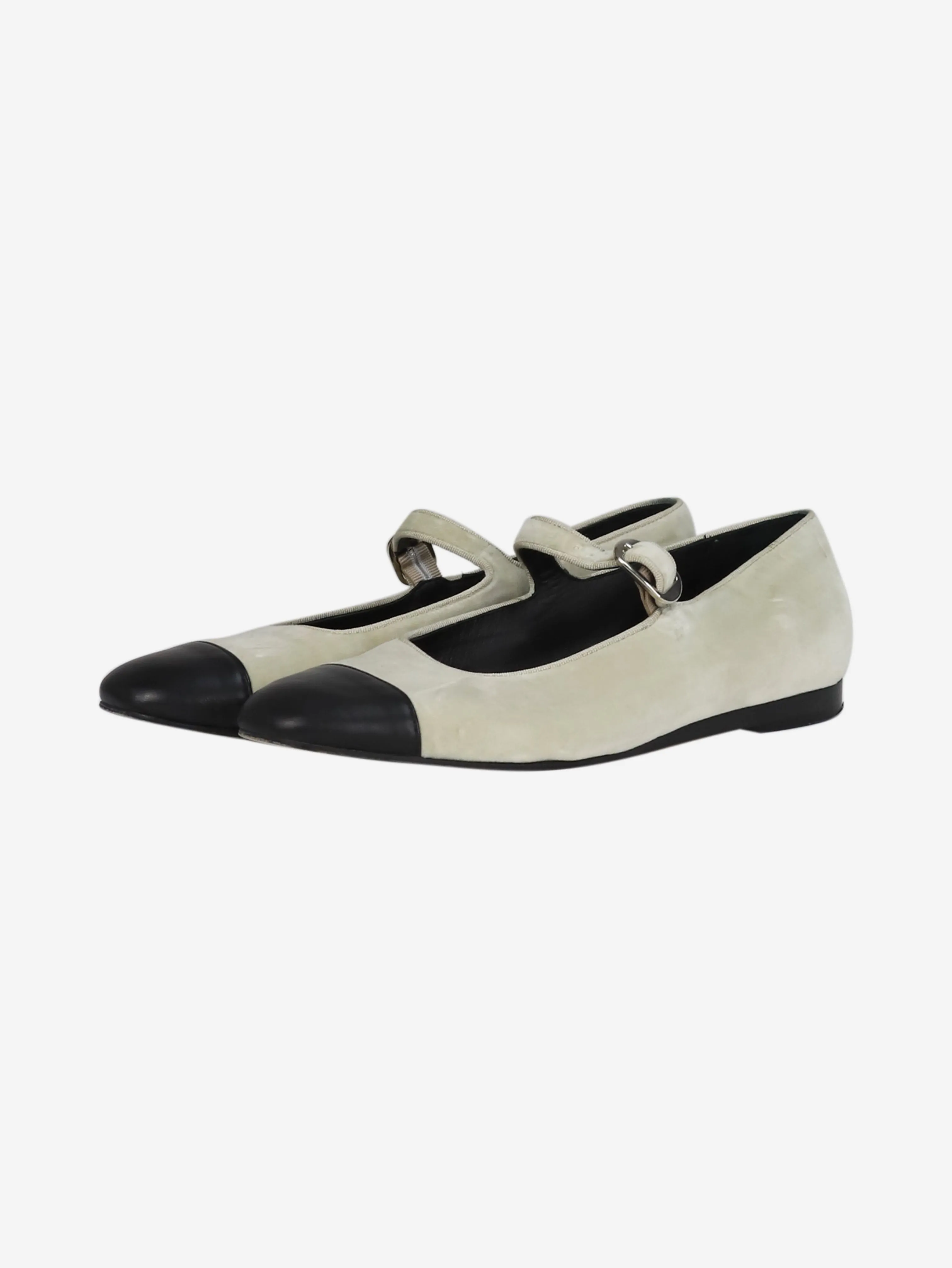 Light grey velvet Mary Jane ballet flats - size EU 42