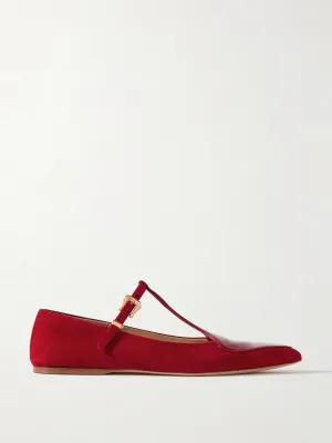 Liv patent leather-trimmed suede Mary Jane ballet flats