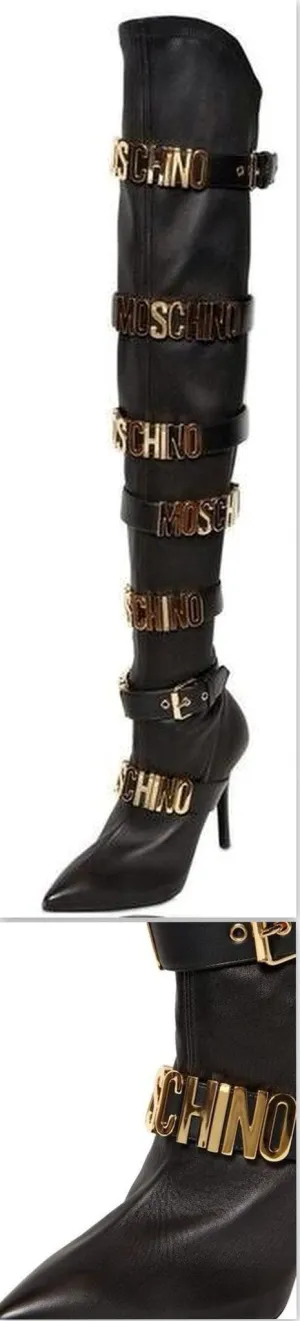 Long Embellished Black Heeled Boots