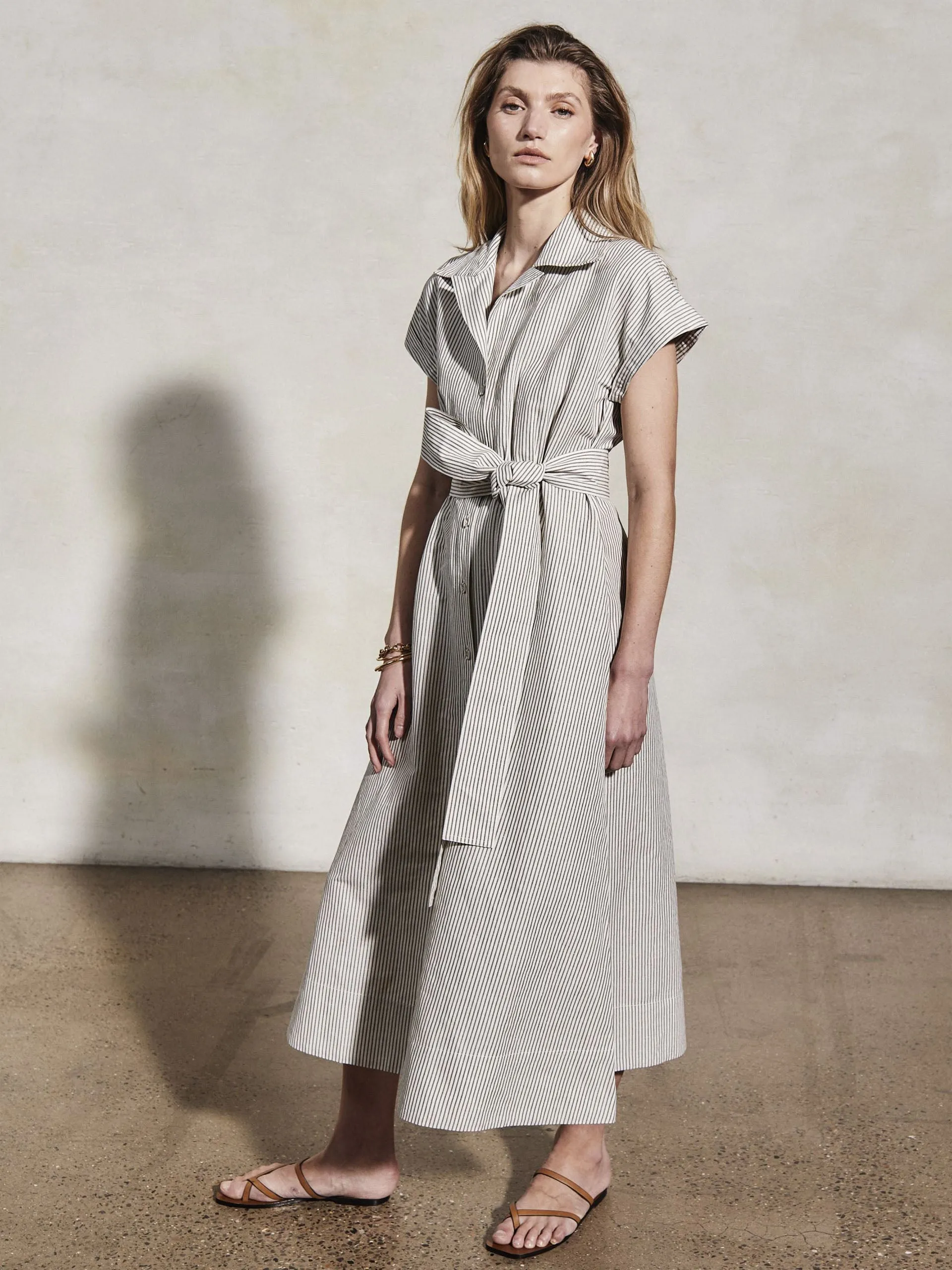 Lucy white and moss linen weave dress