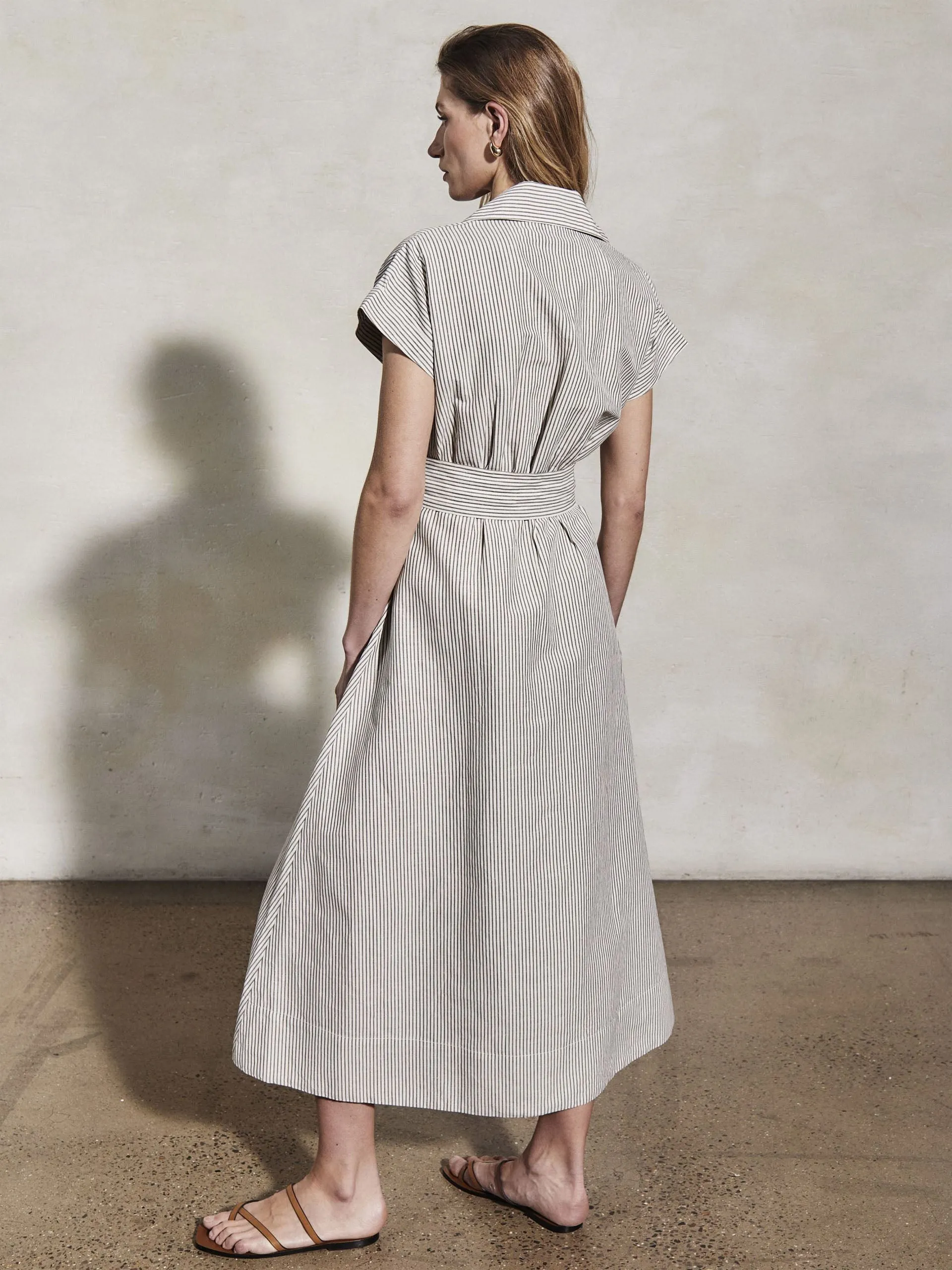 Lucy white and moss linen weave dress