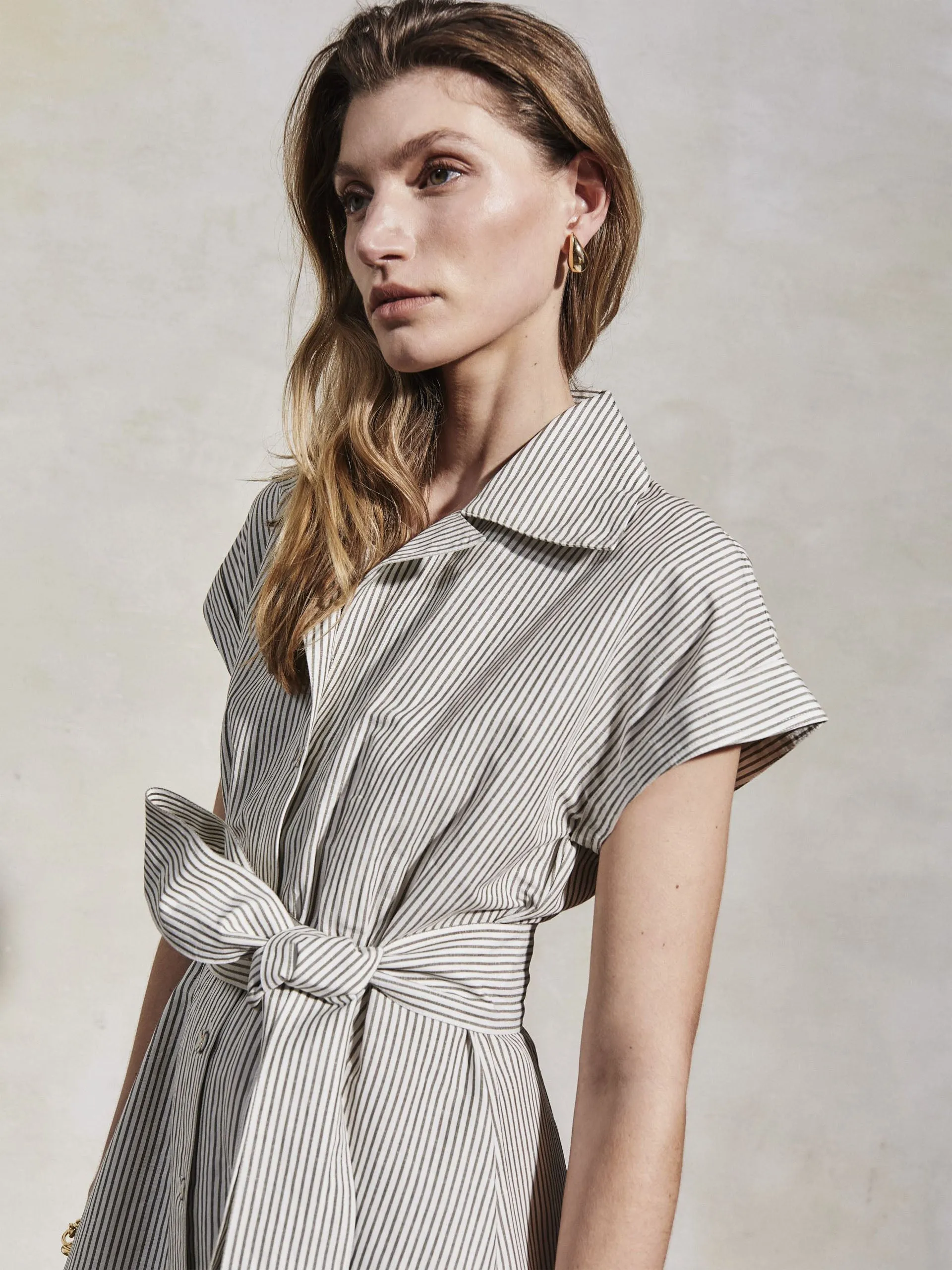 Lucy white and moss linen weave dress