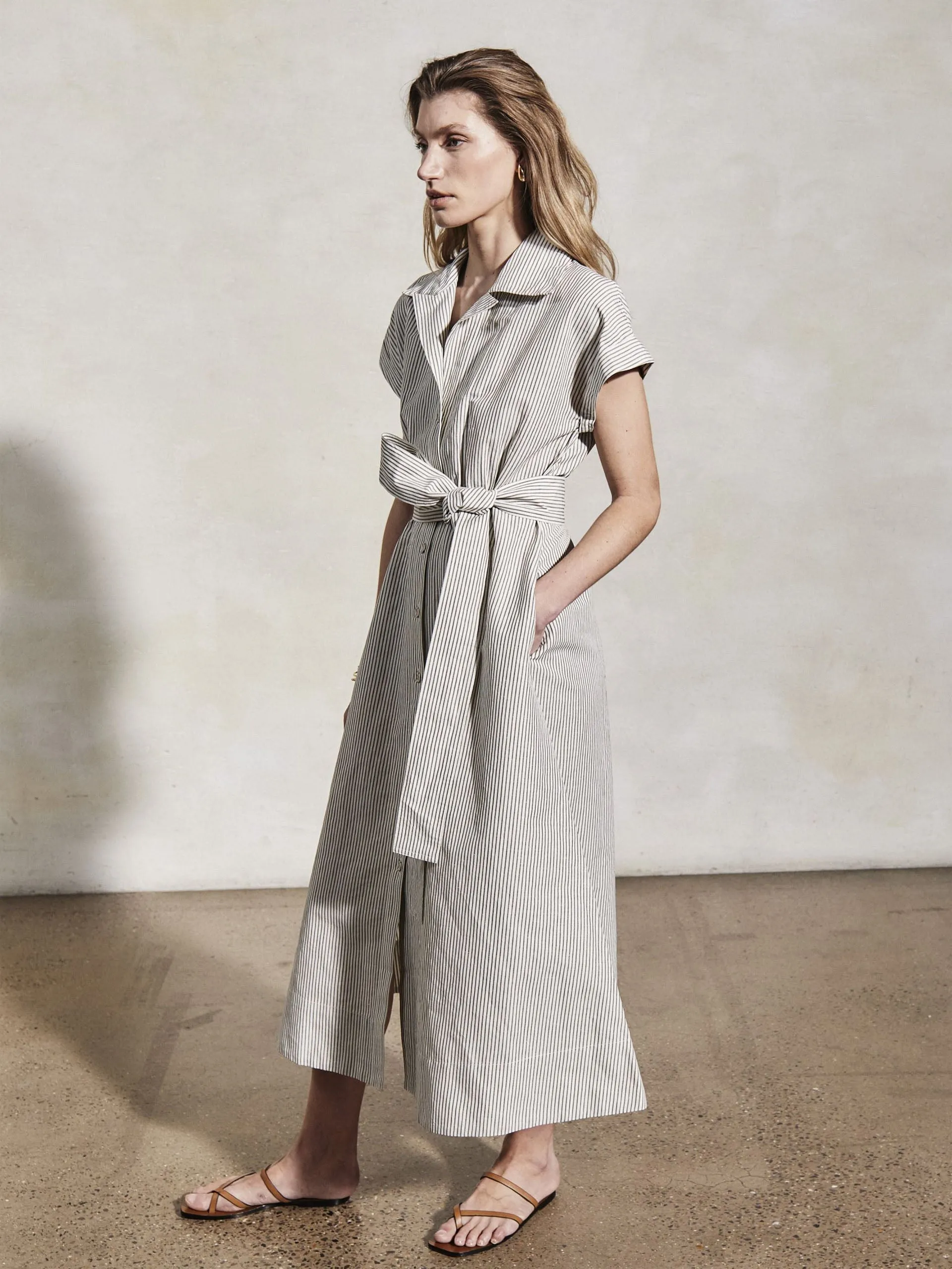 Lucy white and moss linen weave dress