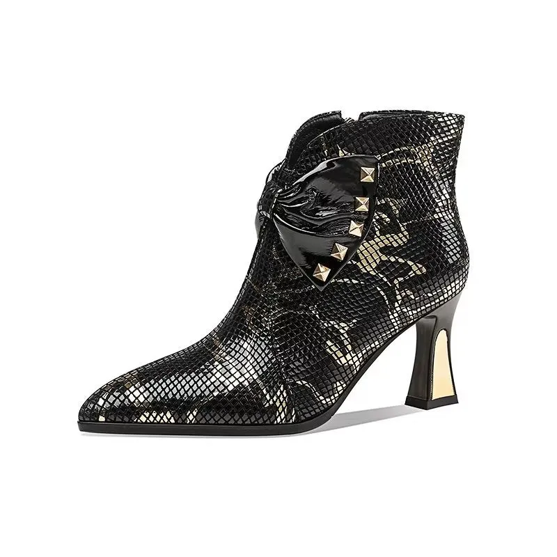 Luxury Serpent-Texture Elegant Heeled Boots