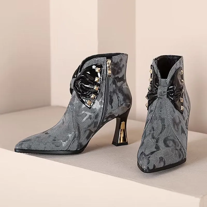 Luxury Serpent-Texture Elegant Heeled Boots