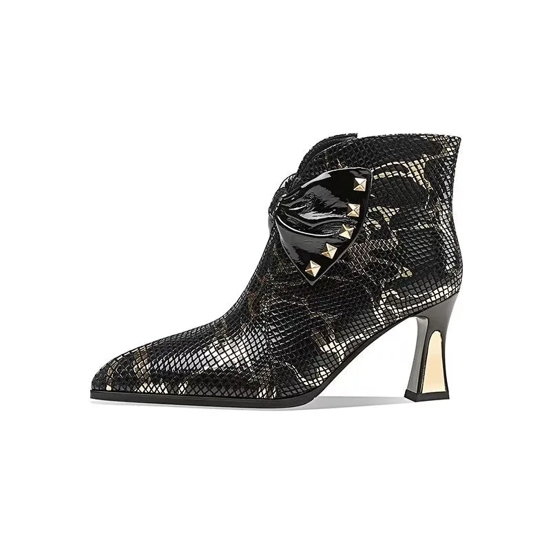 Luxury Serpent-Texture Elegant Heeled Boots