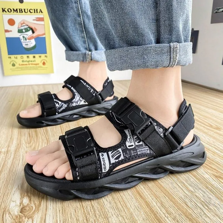 Men's Casual Breathable Open Toe Beach Sandals with Hook and Loop Fastener