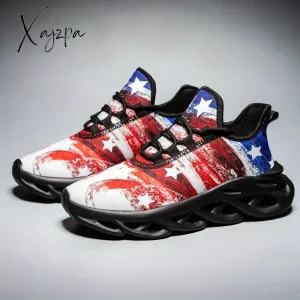 Mens Patriotic Independence Day Low Top Sneakers - Lightweight, Shock-Absorbing Running Shoes with Breathable Comfort for All Seasons