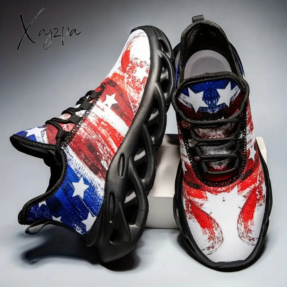 Mens Patriotic Independence Day Low Top Sneakers - Lightweight, Shock-Absorbing Running Shoes with Breathable Comfort for All Seasons