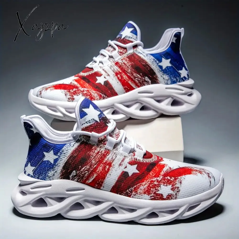 Mens Patriotic Independence Day Low Top Sneakers - Lightweight, Shock-Absorbing Running Shoes with Breathable Comfort for All Seasons