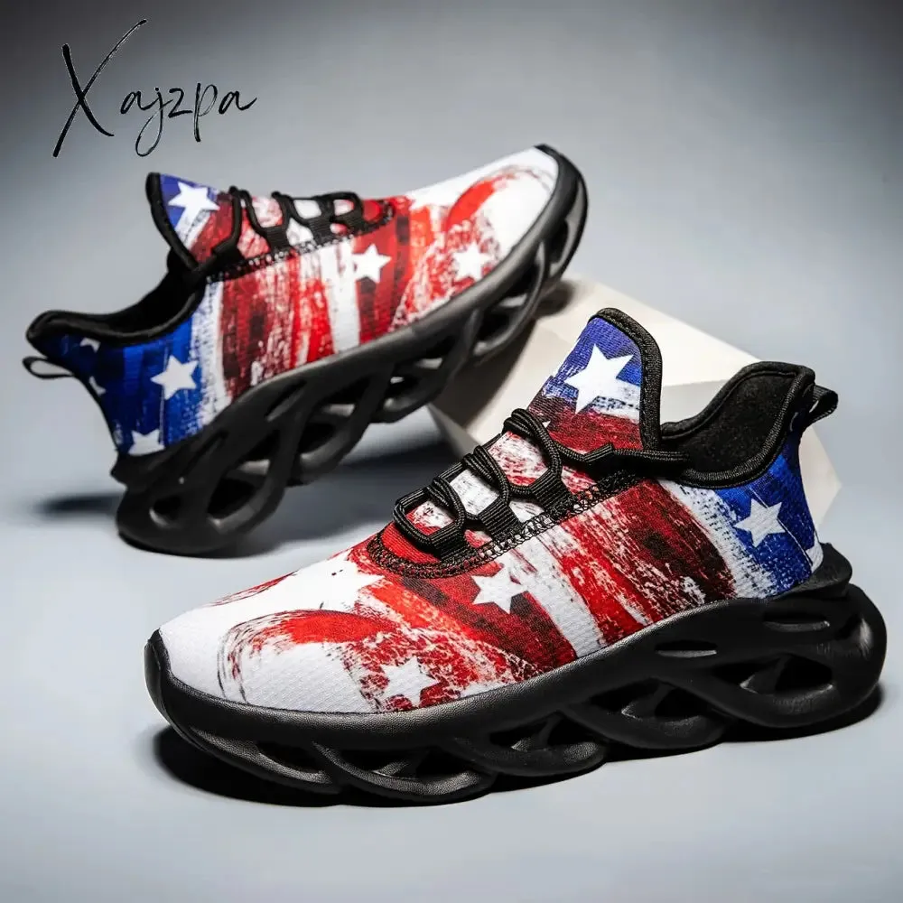 Mens Patriotic Independence Day Low Top Sneakers - Lightweight, Shock-Absorbing Running Shoes with Breathable Comfort for All Seasons