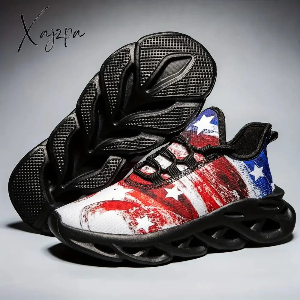 Mens Patriotic Independence Day Low Top Sneakers - Lightweight, Shock-Absorbing Running Shoes with Breathable Comfort for All Seasons