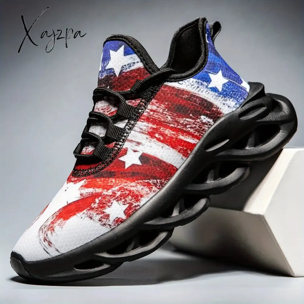 Mens Patriotic Independence Day Low Top Sneakers - Lightweight, Shock-Absorbing Running Shoes with Breathable Comfort for All Seasons