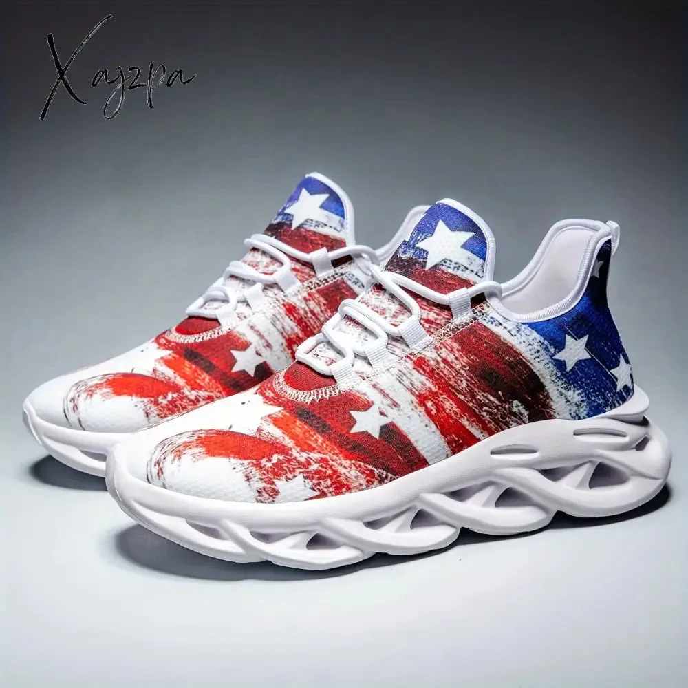 Mens Patriotic Independence Day Low Top Sneakers - Lightweight, Shock-Absorbing Running Shoes with Breathable Comfort for All Seasons