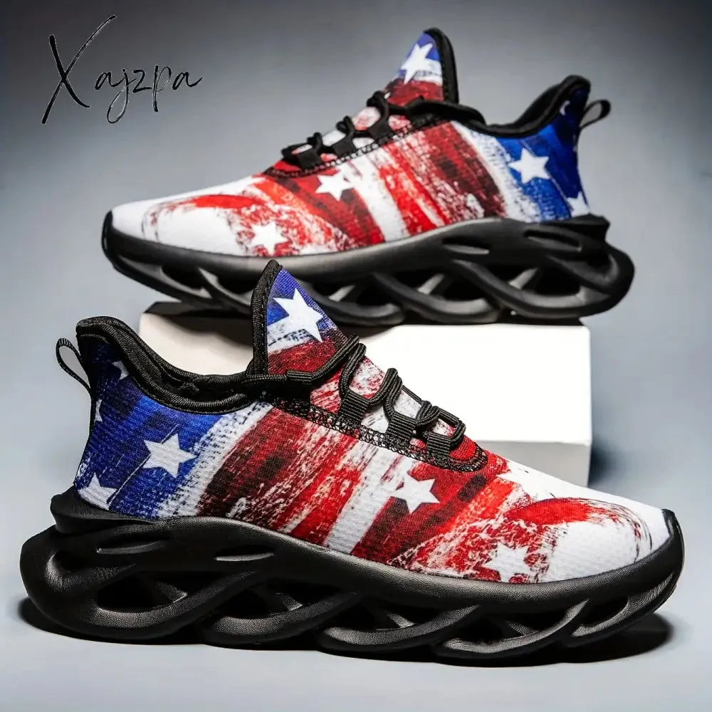 Mens Patriotic Independence Day Low Top Sneakers - Lightweight, Shock-Absorbing Running Shoes with Breathable Comfort for All Seasons