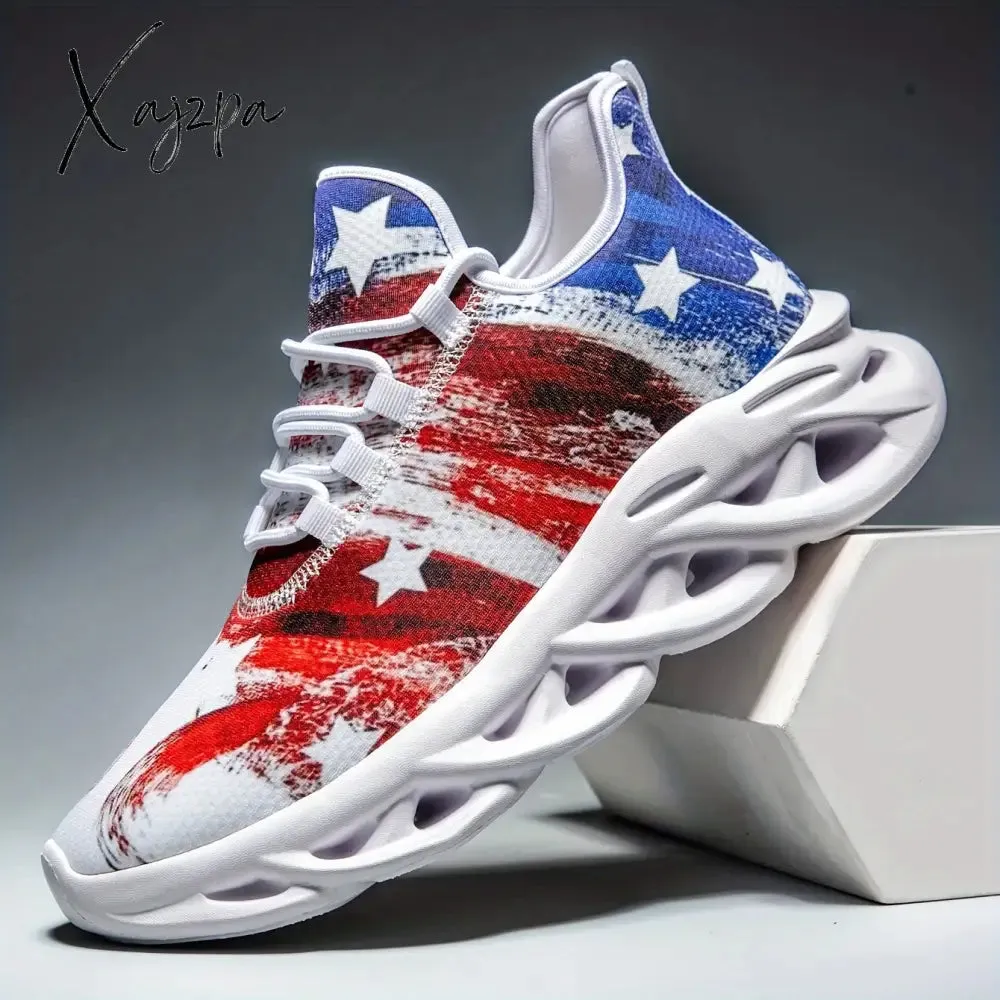 Mens Patriotic Independence Day Low Top Sneakers - Lightweight, Shock-Absorbing Running Shoes with Breathable Comfort for All Seasons