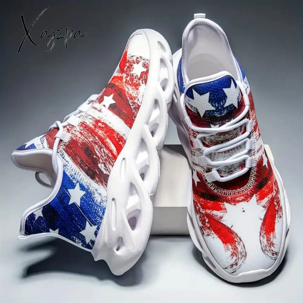 Mens Patriotic Independence Day Low Top Sneakers - Lightweight, Shock-Absorbing Running Shoes with Breathable Comfort for All Seasons