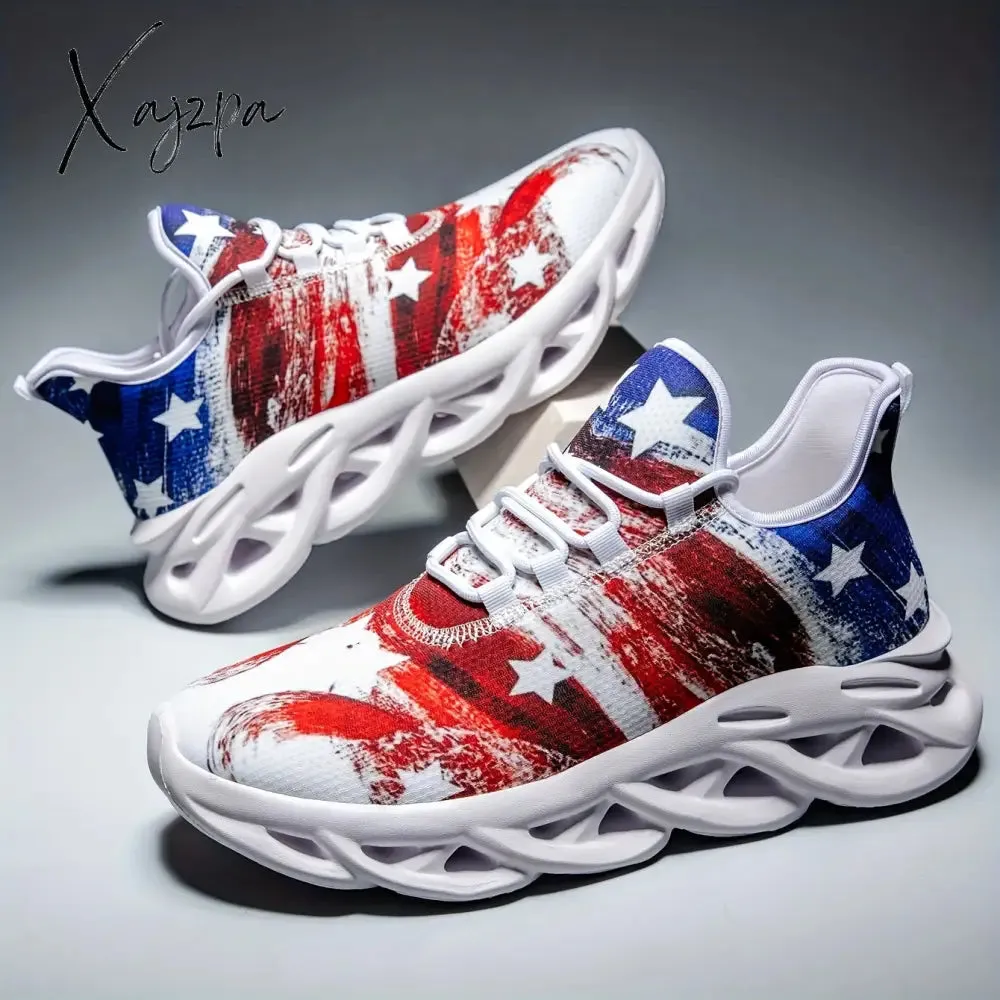 Mens Patriotic Independence Day Low Top Sneakers - Lightweight, Shock-Absorbing Running Shoes with Breathable Comfort for All Seasons