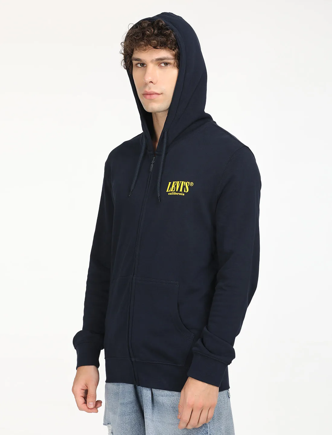 Men's Solid Navy Hooded Sweatshirt