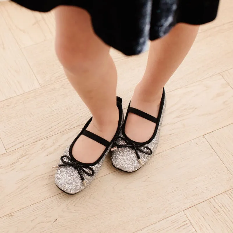 Miss Emma Flat in Silver Glitter - Kids