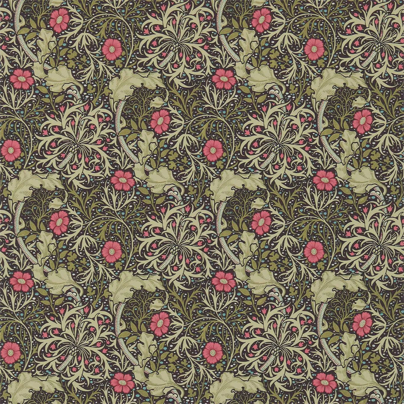 Morris & Co Morris Seaweed Ebony/Poppy Wallpaper