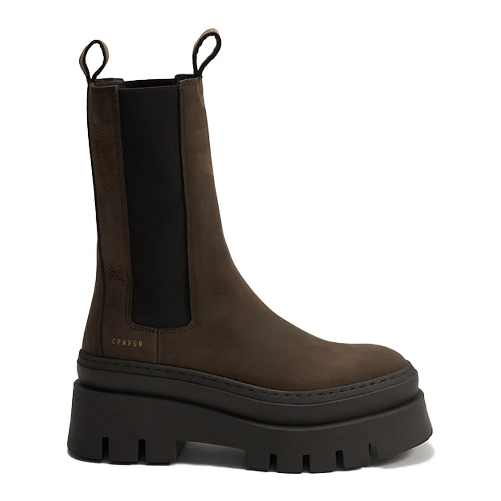 Nabuck Chocolate Chunky High Chelsea Boots