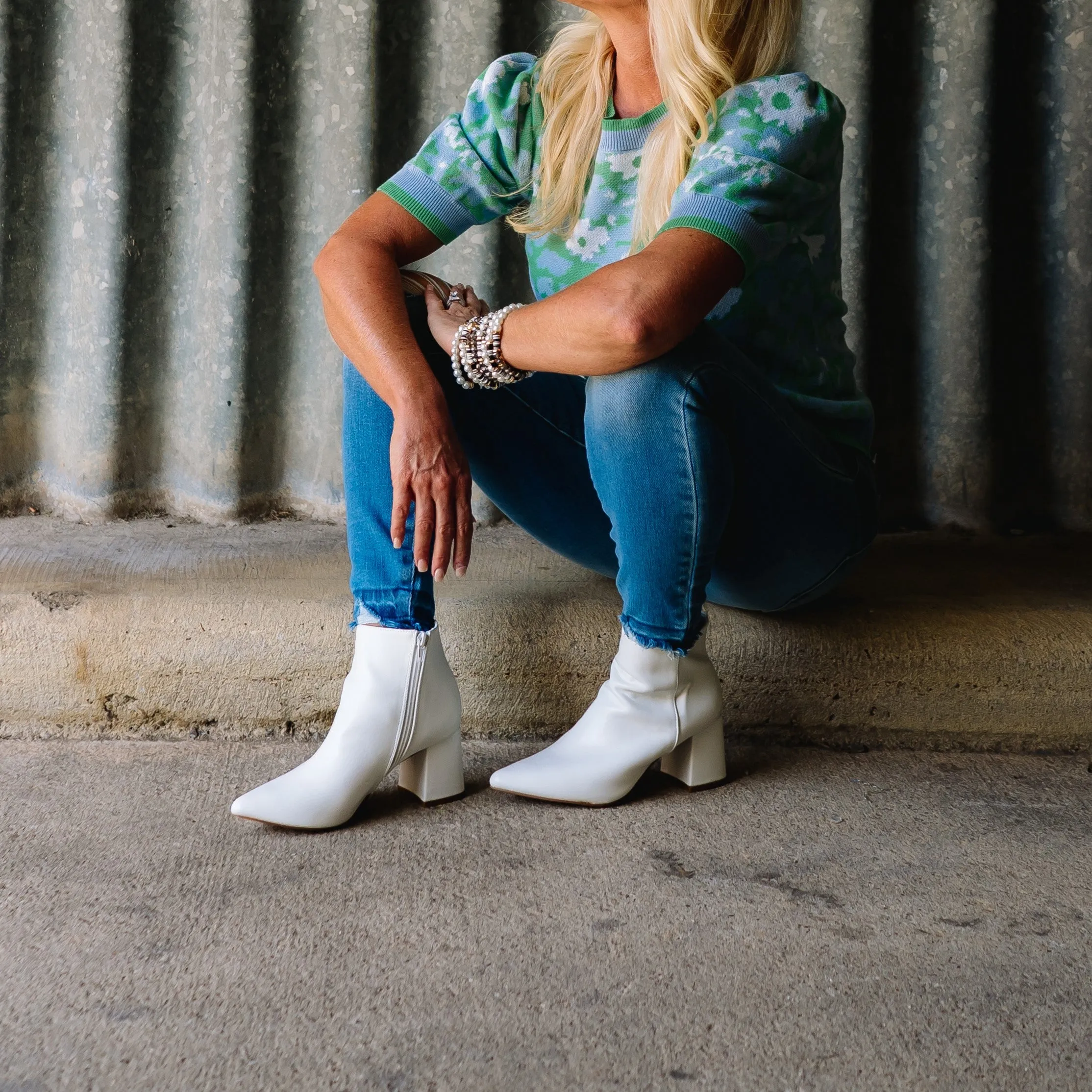 Nessa Faux Suede Heeled White Bootie